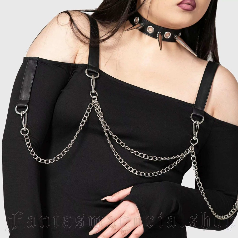 Killstar Pleasuring Chain black mini dress sharkbite hanky hem - Picture 2 of 3
